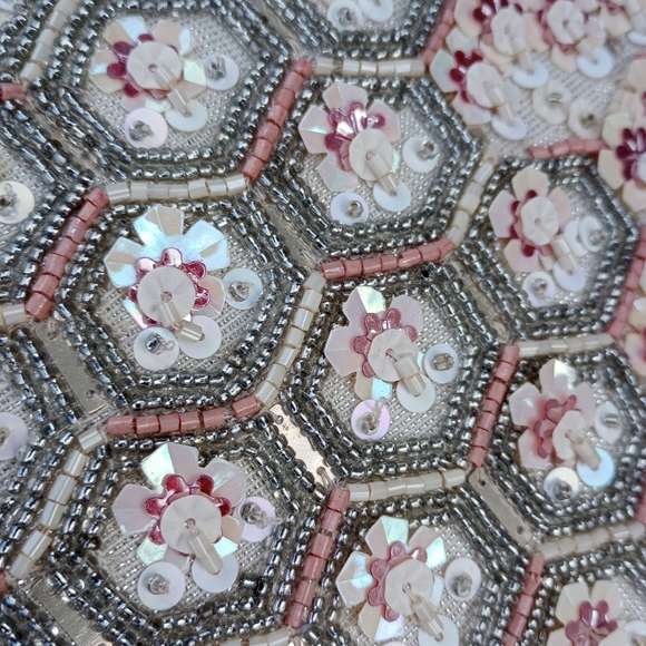 Gianni Bini Blush Geometric Floral Beaded Minaudiere